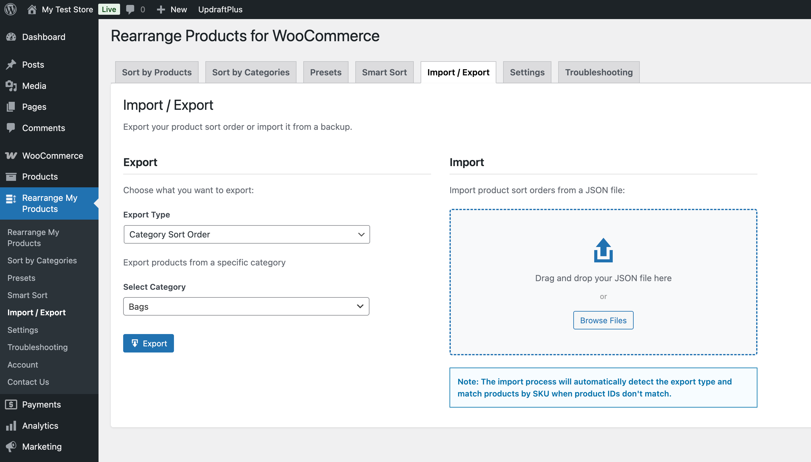 Import / Export interface